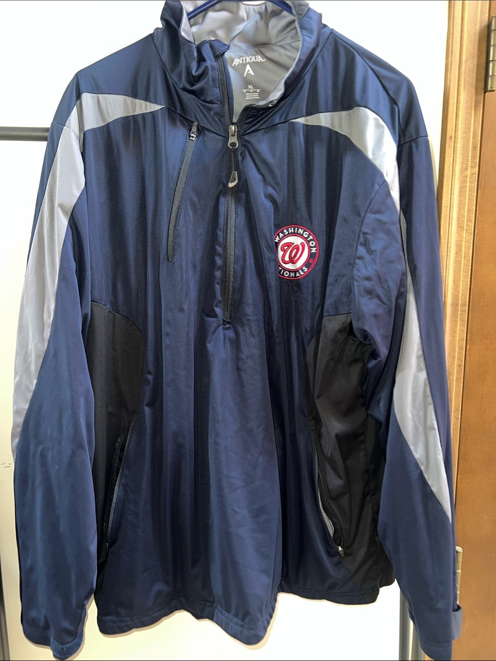 Antigua Navy and Gray Washington Nationals Windbreaker Pullover
